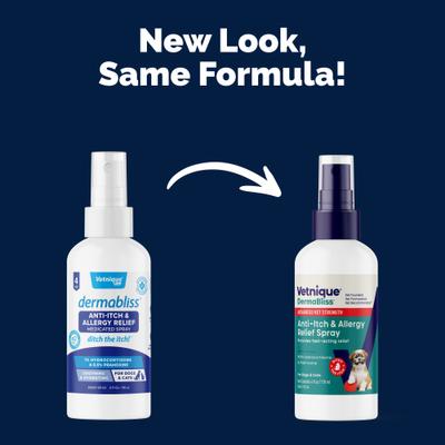 Dermabliss Spray antipicazón y alivio de alergias con hidrocortisona sin fragancia para perros y gatos, botella de 113 ml