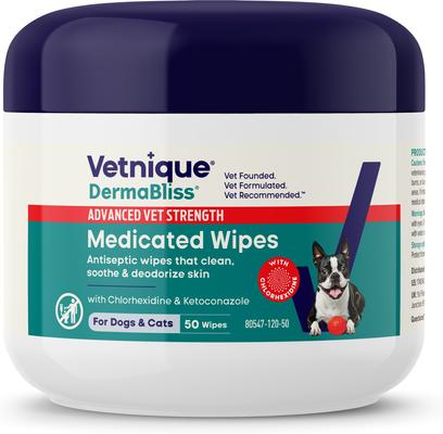 Dermabliss Medicated Anti-Bacterial & Anti-Fungal Chlorhexidine Skin Infection Cat & Dog Wipes, 50 count