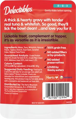 Delectables Lickable Treat Gravy Tuna & Whitefish Lickable Cat Treats, 1.4-oz pouches, 12 count