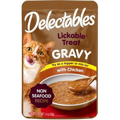 Deliciosas golosinas para lamer con salsa de pollo sin mariscos para gatos, bolsa de 1.4 oz, 1 unidad