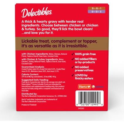 Delectables Lickable Treat Gravy - Paquete variado de premios para gatos sin mariscos, bolsas de 1.4 oz, 12 unidades