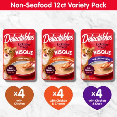 Galletas Delectables para lamer sin mariscos, paquete variado, golosinas para gatos para lamer, bolsa de 1.4 oz, 12 unidades