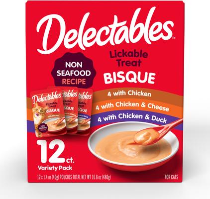 Delectables Lickable Treat Bisque Non-Seafood Recipe with Chicken Lickable Cat Treats, 1.4-oz, case of 12
