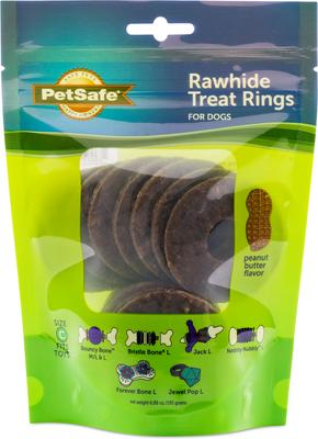 Busy Buddy Natural Rawhide Peanut Butter Rings Dog Treats, Size C