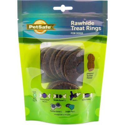 Golosinas para perros Busy Buddy Natural Rawhide Peanut Butter Rings, tamaño C