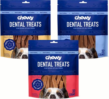Bundle: Variety Pack - Chewy Natural Dental Chew Treats (FORMERLY TRUE ACRE FOODS): Peanut Butter, Original & Beef Flavors