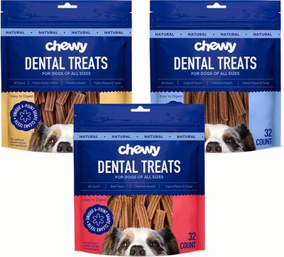 Bundle: Variety Pack - Chewy Natural Dental Chew Treats (FORMERLY TRUE ACRE FOODS): Peanut Butter, Original & Beef Flavors