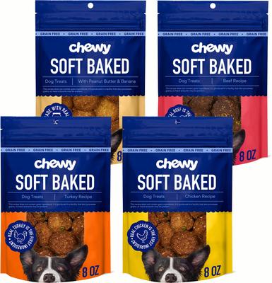 Paquete variado - Golosinas horneadas suaves y masticables sin cereales para perros (anteriormente AMERICAN JOURNEY), bolsa de 227 g: Recetas de mantequilla de cacahuete y plátano, carne de res, pavo y pollo
