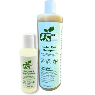 Champú Flea-X Kit contra pulgas y garrapatas para perros y gatos, 2 unidades, botella de 8 onzas líquidas y botella de 2 onzas líquidas