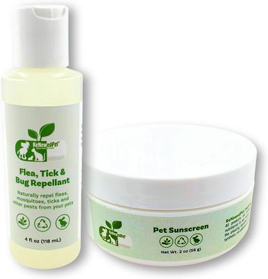 Kit de seguridad para exteriores con protector solar y repelente de pulgas para perros y gatos, 2 unidades, botella de 1 oz y botella de 2 onzas líquidas