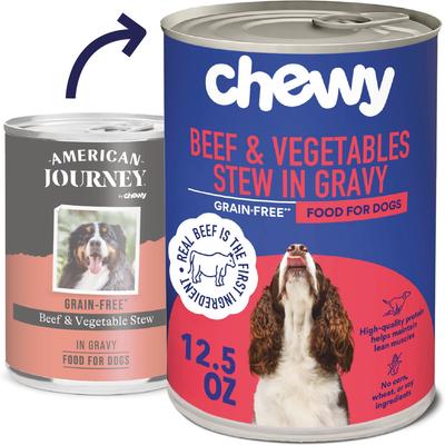 Comida enlatada para perros sin cereales Stews Beef & Vegetables in Gravy (anteriormente American Journey), lata de 12.5 oz, paquete de 24