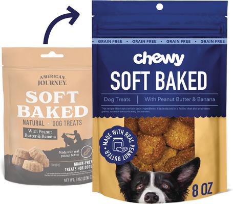 Bundle: Variety Pack - Chewy Grain-Free Soft-Baked Dog Treats (FORMERLY AMERICAN JOURNEY), 8-oz bag: Peanut Butter & Banana, Beef, Turkey & Chicken Recipes