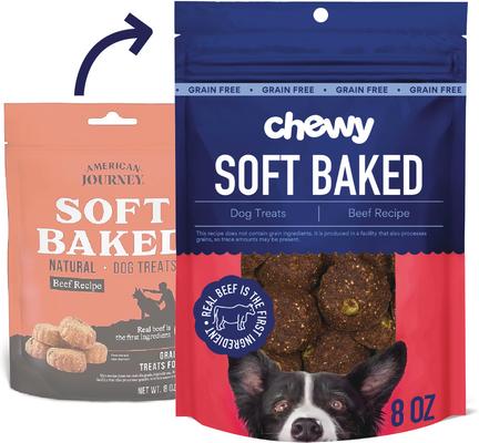 Bundle: Variety Pack - Chewy Grain-Free Soft-Baked Dog Treats (FORMERLY AMERICAN JOURNEY), 8-oz bag: Peanut Butter & Banana, Beef, Turkey & Chicken Recipes