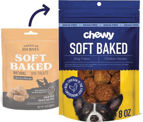 Bundle: Variety Pack - Chewy Grain-Free Soft-Baked Dog Treats (FORMERLY AMERICAN JOURNEY), 8-oz bag: Peanut Butter & Banana, Beef, Turkey & Chicken Recipes