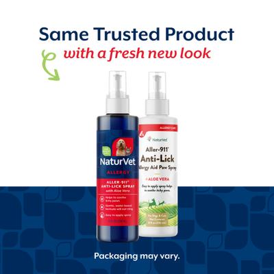 NaturVet, Aller-911 Anti-Lick Spray, spray con aloe vera para evitar lamido excesivo en perros y gatos, 236 ml