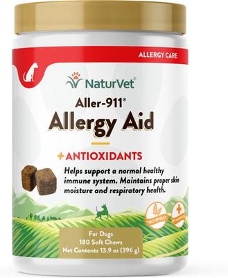 Bundle: NaturVet Aller 911 Allergy Aid Anti-Lick Paw Plus Aloe Vera Dog & Cat Spray, 8-oz bottle & NaturVet Aller-911 Allergy Aid Plus Antioxidants Cat & Dog Soft Chews, 180 count
