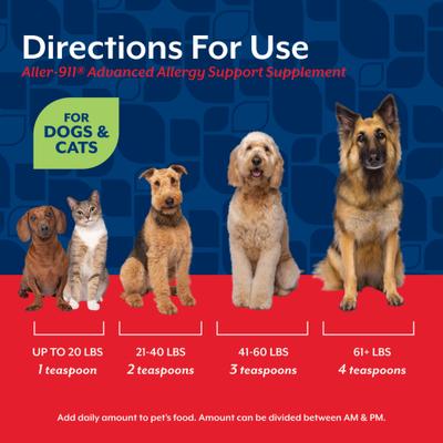 NaturVet, Aller-911 Advanced Allergy Support Powder, polvo con omegas, quercetina y calostro para alergias de perros y gatos, 255 g
