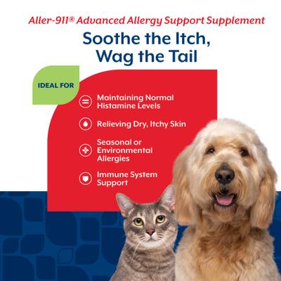 NaturVet, Aller-911 Advanced Allergy Support Powder, polvo con omegas, quercetina y calostro para alergias de perros y gatos, 255 g