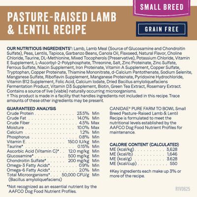 Pure Farm To Bowl Small Breed Pasture-Raised Lamb & Lentil Recipe Dry Dog Food, 4-lb bag