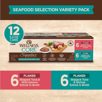 Signature Selects Seafood Selection Variety Pack Grain-Free Flaked Wet Cat Food, 5.3-oz can, case of 12
