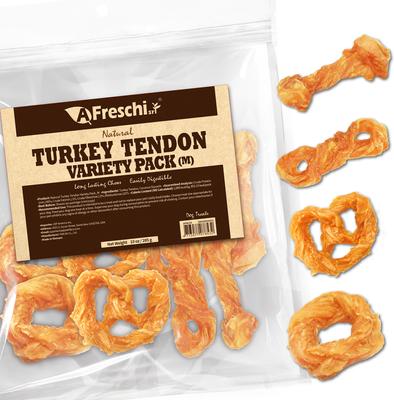 Variety Pack Natural Turkey Tendon Dog Chew Treats, Medium: 10-oz bag