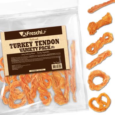 Variety Pack Natural Turkey Tendon Dog Chew Treats, Medium: 10-oz bag