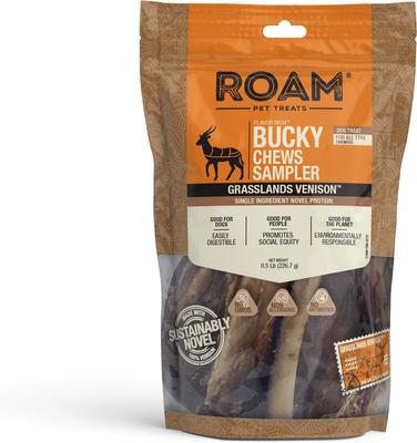 Paquete económico de muestra de Bucky Chews: huesos surtidos de venado Roam para perro