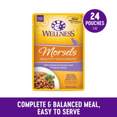 Complete Health Healthy Indulgence Morsels with Chicken & Chicken Liver in Savory Sauce Grain-Free Wet Cat Food Pouches, 3-oz, case of 24