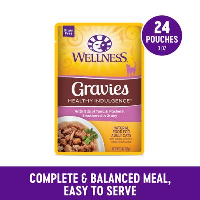 Complete Health Healthy Indulgence Gravies with Bits of Tuna & Mackerel Smothered in Gravy Grain-Free Wet Cat Food Pouches, 3-oz, case of 24