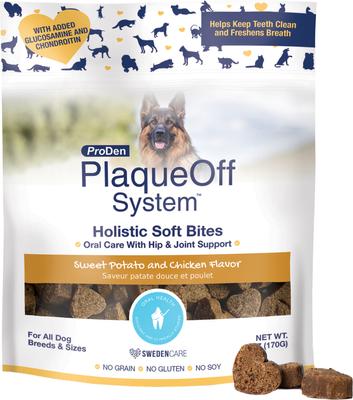 Plaqueoff System Holistic Oral Care with Hip & Joint Adult Dental Dog Treats, 6-oz bag, count varies