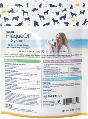 Plaqueoff System Holistic Oral Care with Hip & Joint Adult Dental Dog Treats, 6-oz bag, count varies