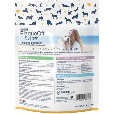 ProDen, PlaqueOff Holistic Soft Bites Oral Care with Gut & Immune Support, A.N ProDen + Bacillus coagulans + Chicory Root, sabor Camote y Calabaza, 170 g.