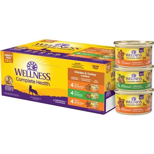 Comida húmeda para gatos Complete Health Chicken & Turkey Lovers Gravies & Minced Variety Pack sin cereales, lata de 3 oz, caja de 12