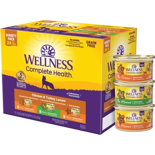 Comida húmeda para gatos Complete Health Chicken & Turkey Lovers Gravies & Minced Variety Pack sin cereales, lata de 3 oz, caja de 12