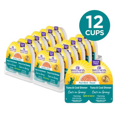 Comida húmeda para gatos Complete Health Purrfect Duos con atún y bacalao sin cereales, 2.64 oz (paquete de 12)