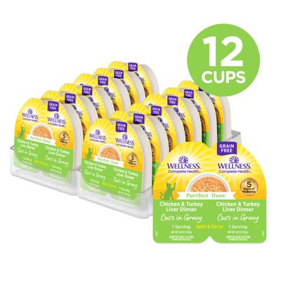 Complete Health Purrfect Duos Chicken & Turkey Liver Grain-Free Cuts in Gravy Wet Cat Food, 2.64-oz cup, case of 12