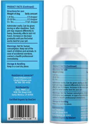 Organic 500mg Full Spectrum Hemp Extract Tincture Calming Supplement for Dogs, 1-fl oz bottle