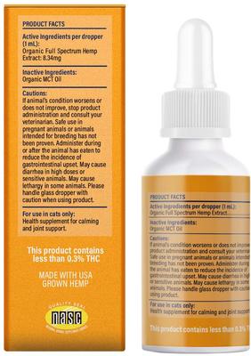 Organic 250mg Full Spectrum Hemp Extract Tincture Calming Supplement for Cats, 1-fl oz bottle