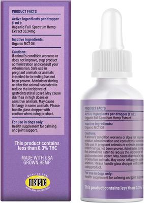 Organic 1000mg Full Spectrum Hemp Extract Tinctures Calming Supplement for Dogs, 1-fl oz bottle