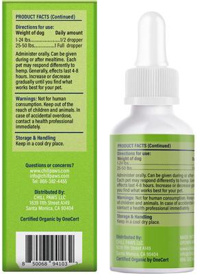 Organic 250mg Full Spectrum Hemp Extract Tincture Calming Supplement for Dogs, 1-fl oz bottle