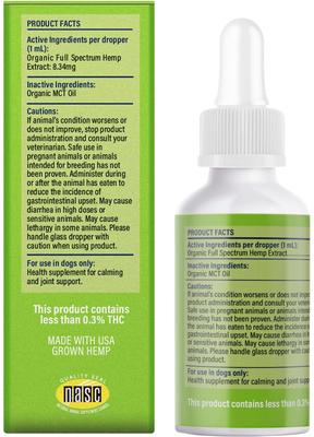 Organic 250mg Full Spectrum Hemp Extract Tincture Calming Supplement for Dogs, 1-fl oz bottle