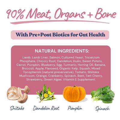 Comida cruda liofilizada para perros Lamb & Salmon Bites, estilo croqueta, bolsa de 14 oz