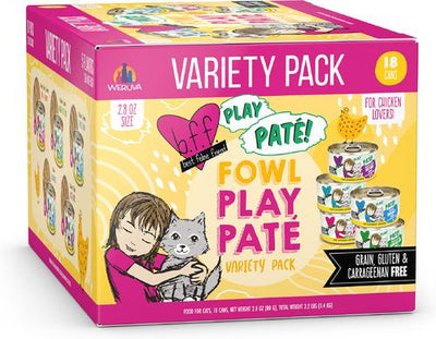 PLAY Best Feline Friend Pate Lovers, Aw Yeah! Fowl Play Yellow Pates Variety Pack Wet Cat Food, 2.8-oz can, case of 18