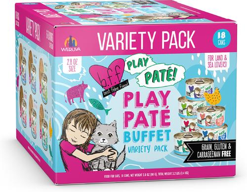 PLAY Best Feline Friend Pate Lovers, Aw Yeah! Blue Pate Buffet Variety Pack Wet Cat Food, 2.8-oz can, case of 18
