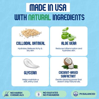 Champú para perros Scrubby Tails con aroma natural de avena y lavanda para aliviar la picazón en la piel, botella de 473 ml (16 onzas líquidas)