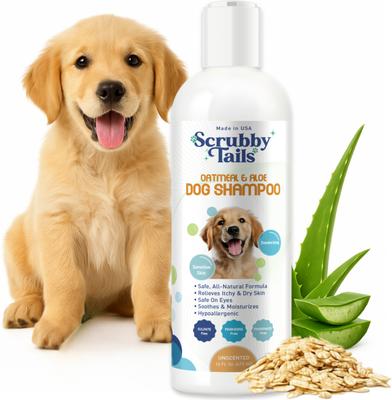 Champú para perros Scrubby Tails con aroma natural de avena y lavanda para aliviar la picazón en la piel, botella de 473 ml (16 onzas líquidas)