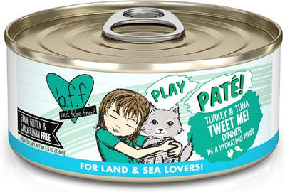 Play Pate Lovers Turkey & Tuna Tweet Me Wet Cat Food, 5.5-oz can, pack of 8