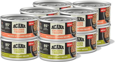 Salmon & Chicken + Lamb & Kidney Variety Pack Chunks in Broth Wet Cat Food, 3-oz can, case of 12