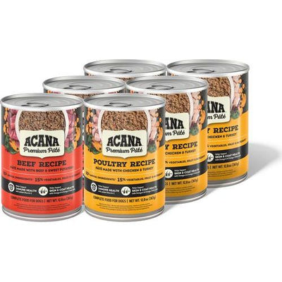 Paté de res y aves premium en caldo de hueso, paquete variado, alimento húmedo sin cereales para perros, lata de 12.8 oz, caja de 6