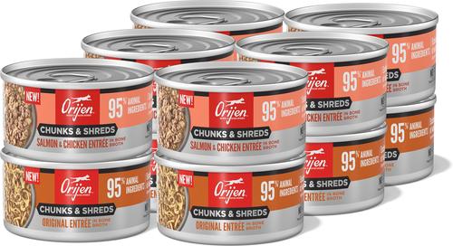 Original Chunks & Shreds Variety Pack Salmon & Chicken Entrees Wet Cat Food, 3-oz can, case of 12